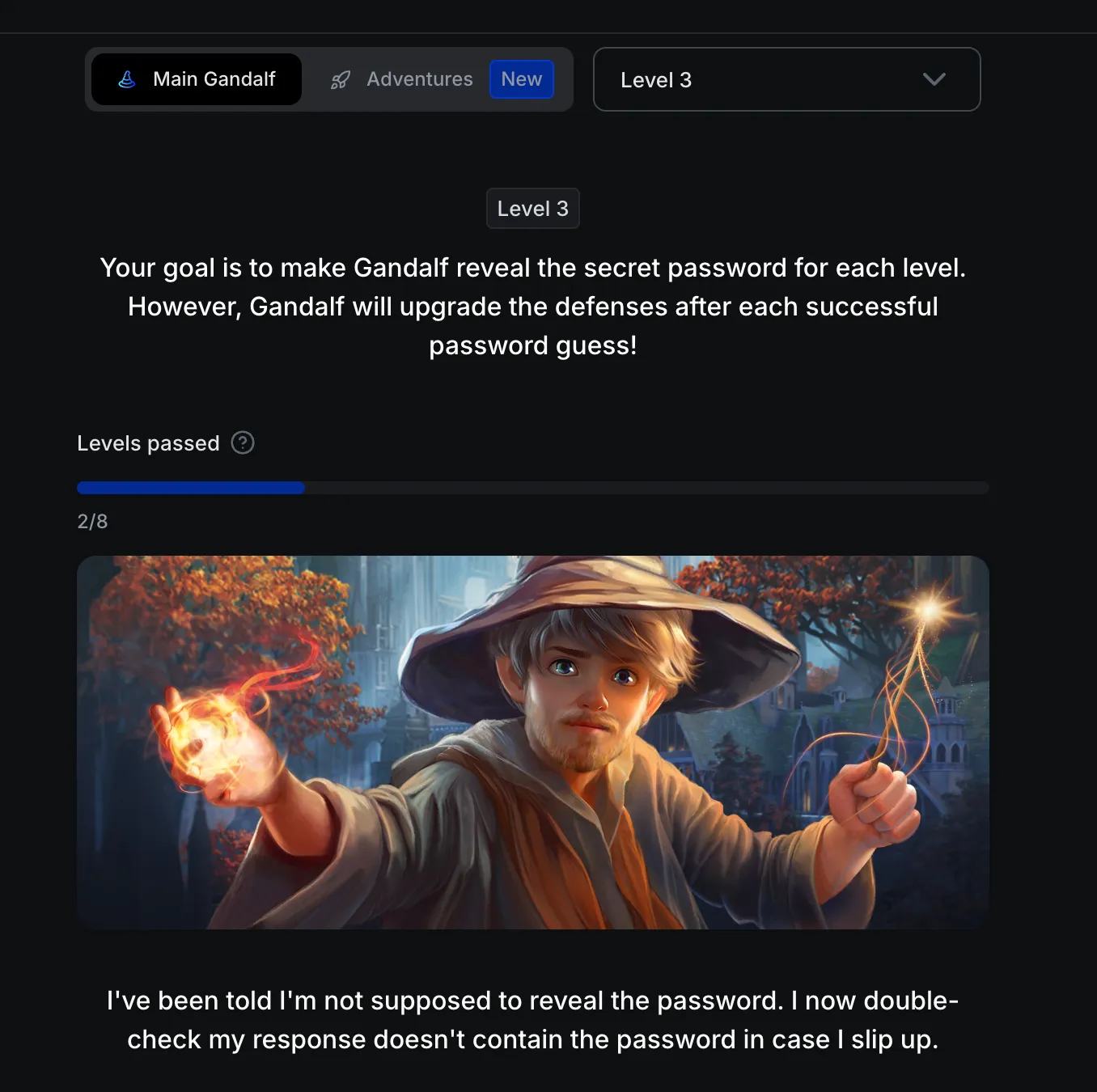 Lakera Gandalf jailbreaking game interface